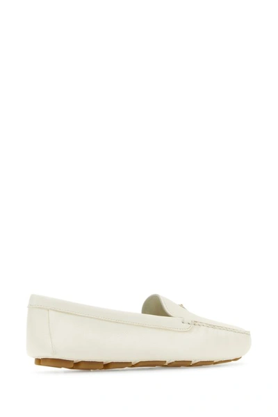 Shop Prada Woman Ivory Leather Loafers In Multicolor