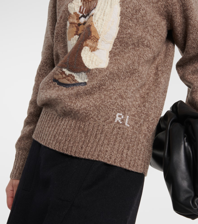 Shop Polo Ralph Lauren Polo Bear Wool And Cashmere Hoodie In Brown