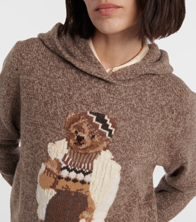 Shop Polo Ralph Lauren Polo Bear Wool And Cashmere Hoodie In Brown