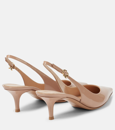 Shop Gianvito Rossi Ribbon Patent Leather Slingback Pumps In Neutrals