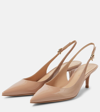Shop Gianvito Rossi Ribbon Patent Leather Slingback Pumps In Neutrals