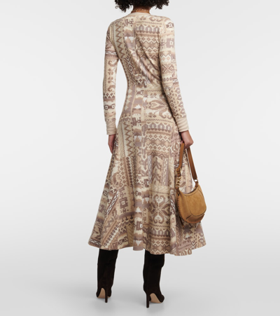 Shop Polo Ralph Lauren Knitted Cotton Flared Midi Dress In Beige