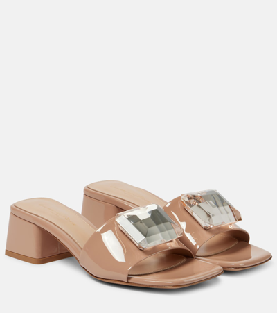 Shop Gianvito Rossi Jaipur Embellished Patent Leather Mules In Beige
