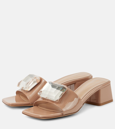 Shop Gianvito Rossi Jaipur Embellished Patent Leather Mules In Beige