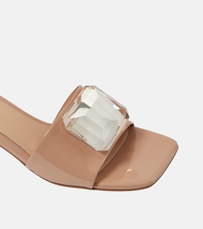 Shop Gianvito Rossi Jaipur Embellished Patent Leather Mules In Beige