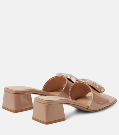 Shop Gianvito Rossi Jaipur Embellished Patent Leather Mules In Beige