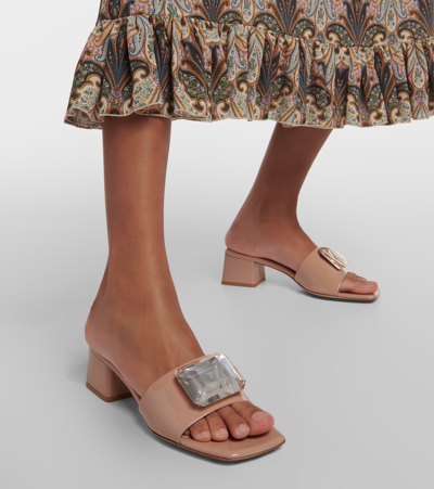 Gianvito Rossi Jaipur Embellished Patent Leather Mules In Beige