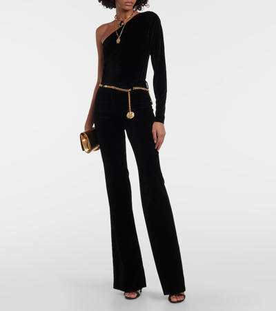 Polo Ralph Lauren One-shoulder Velvet Top In Black