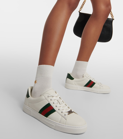 Shop Gucci Ace Leather Sneakers In Multicoloured