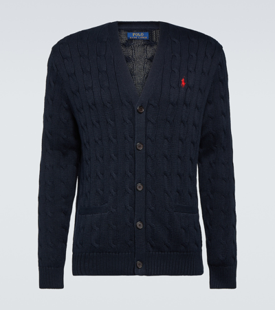 Shop Polo Ralph Lauren Ribbed-knit Cotton Cardigan In Blue