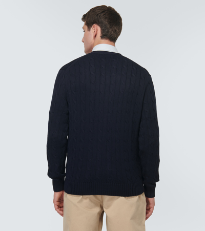 Shop Polo Ralph Lauren Ribbed-knit Cotton Cardigan In Blue