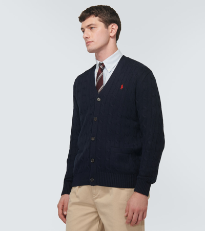 Shop Polo Ralph Lauren Ribbed-knit Cotton Cardigan In Blue