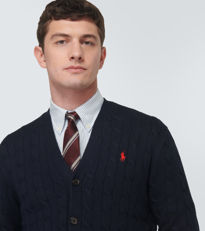 Shop Polo Ralph Lauren Ribbed-knit Cotton Cardigan In Blue