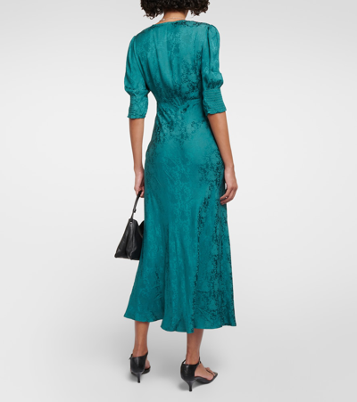 Shop Rixo London Zadie Floral Jacquard Crêpe Midi Dress In Green