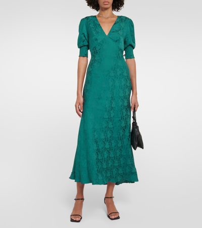 Shop Rixo London Zadie Floral Jacquard Crêpe Midi Dress In Green