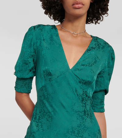 Shop Rixo London Zadie Floral Jacquard Crêpe Midi Dress In Green