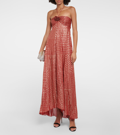Shop Rixo London Samira Printed Halterneck Gown In Red