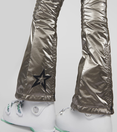 Shop Perfect Moment Aurora Low-rise Metallic Flared Ski Pants In Silver