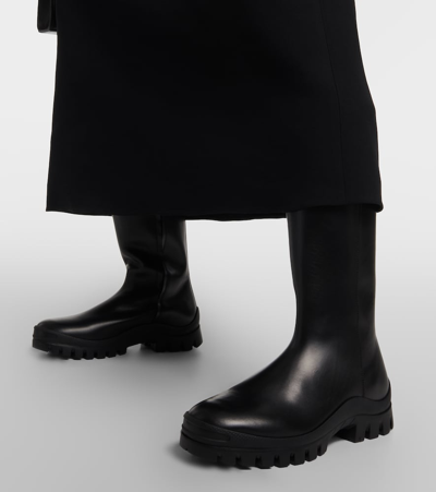 The Row Greta Leather Tall Moto Boots In Black