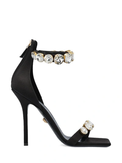 Versace Black Satin Sandal In New | ModeSens