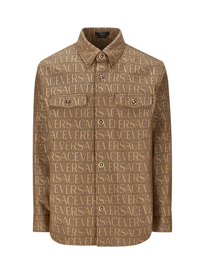 Shop Versace Shirts In Beige Brown