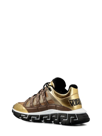 Shop Versace Sneakers In Gold+ Brown