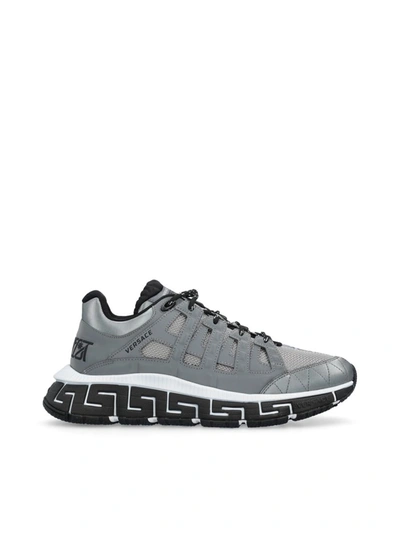 Shop Versace Sneakers In Silver + Black