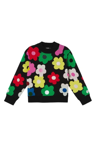 Shop Stella Mccartney Kids' Floral Intarsia Cotton & Wool Sweater In Black