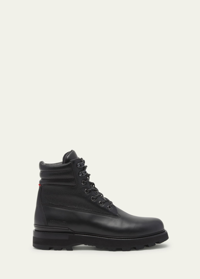 Shop Moncler Men's Peka Leather Hiking Boots In Black