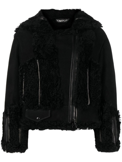 Shop Tom Ford Shearling Zip-up Leather Jacket In Nero
