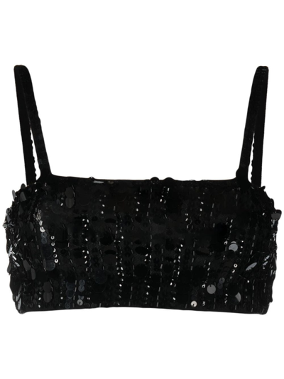 Shop P.a.r.o.s.h Sequin-embellished Cropped Tank Top In Nero