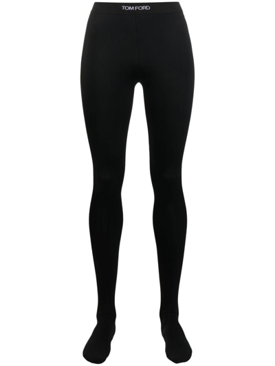Shop Tom Ford Logo-waistband Footed Leggings In Nero
