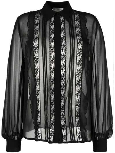 Shop P.a.r.o.s.h Floral-lace Semi-sheered Shirt In Nero