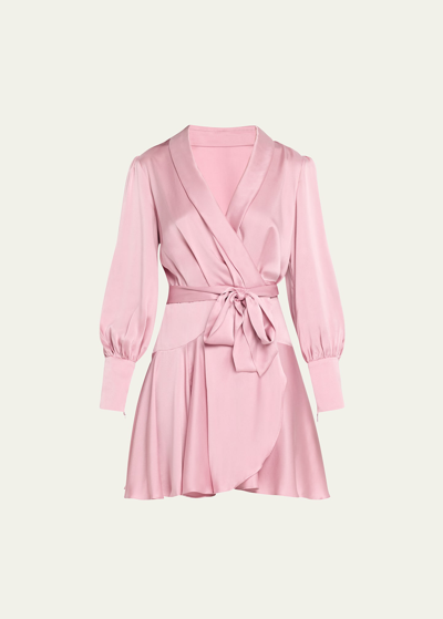 Shop Zimmermann Silk Wrap Mini Dress In Pink