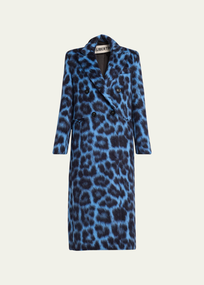 Shop Libertine London Leopardo Wool-blend Peacoat In Blu