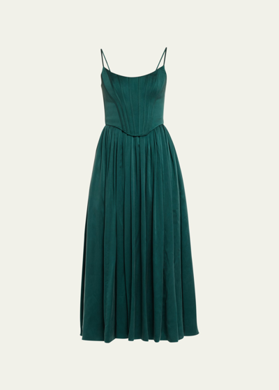 Shop Zimmermann Silk Corset Midi Dress In Jade