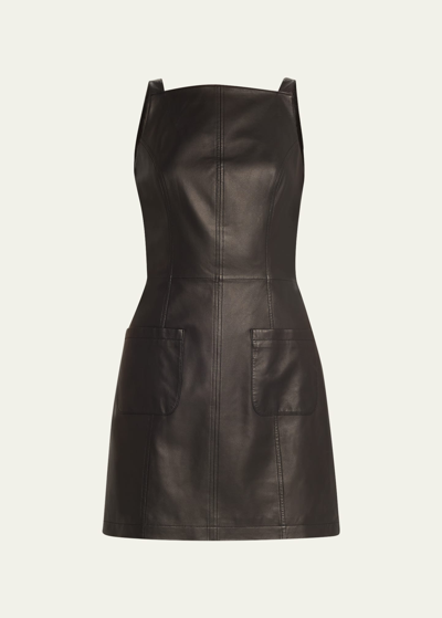 Shop Jason Wu Sleeveless Square-neck Leather Mini Dress In Black