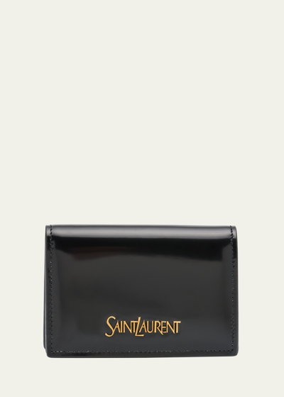 Shop Saint Laurent Flap Card Case In Smooth Leather In Noir