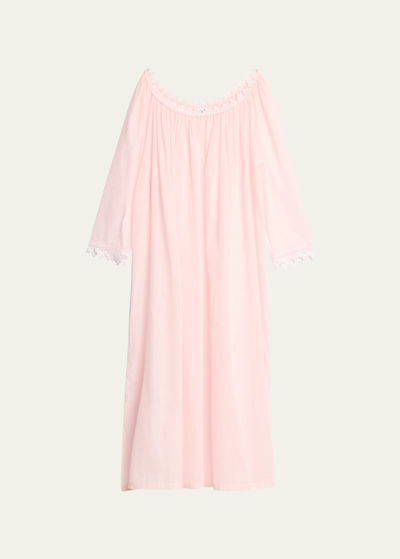 Shop Celestine Elyse 3 Ruched Lace-trim Cotton Nightgown In Rose