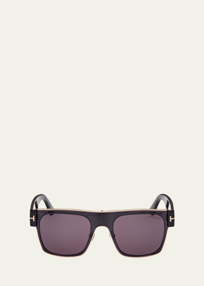 Shop Tom Ford Men's Edwin Acetate And Metal Square Sunglasses In Shiny Black Rose