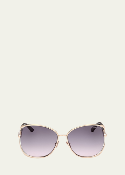 Shop Tom Ford Cut-out Metal & Acetate Butterfly Sunglasses In Srgld/smkg