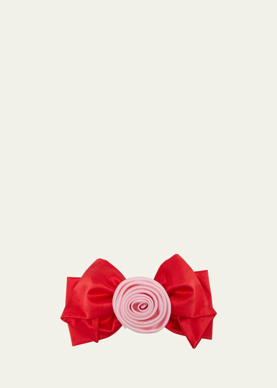 Shop Natasha Accessories Limited Center Rose Silk Bow Barrette In Red/pink