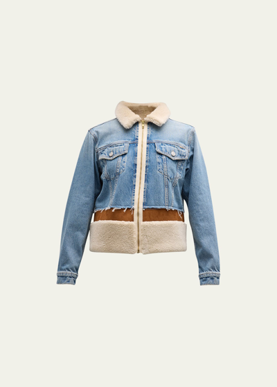 Shop Mother The Cut And Paste Denim Combo Jacket In Aint My First Rod