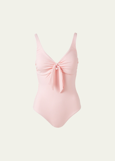 Shop Melissa Odabash Lisbon Tie-front One-piece Swimsuit In Rose Ribbed