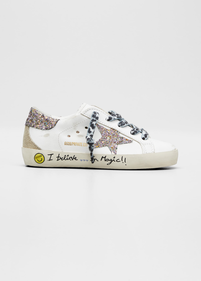 Shop Golden Goose Girl's Super Star I Believe In Magic Glitter Sneakers, Baby/toddlers In White Leather Mul