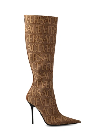 Shop Versace Boots In Brown Beige