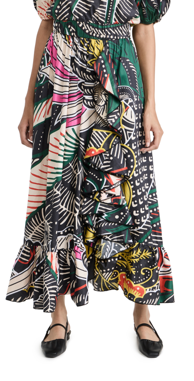 Shop Figue Samira Skirt Waxcloth Bird Multi Black