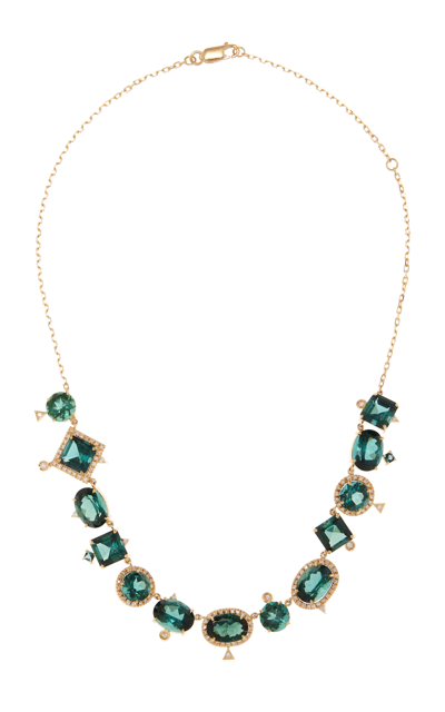 Shop Carolina Neves 18k Yellow Gold Diamond And Tourmaline Necklace In Green