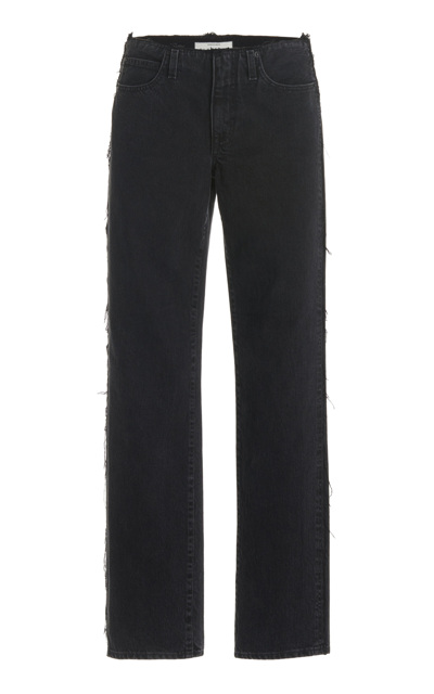 Shop Slvrlake Sophie Raw-edge Rigid Mid-rise Long Straight-leg Jeans In Black