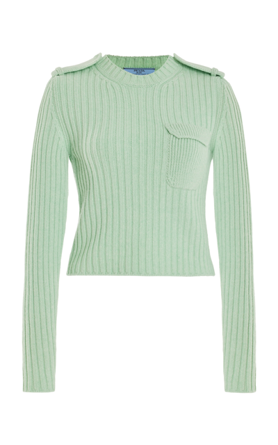 Shop Prada Cropped Knit Cashmere Sweater In Green